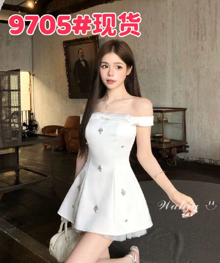 회화 솔루션 wahju 별 비밀 오프숄더 나비 매듭 꽃 꾸밈음 디자인 허리 수축 슬림해 보이는 드레스 봄
