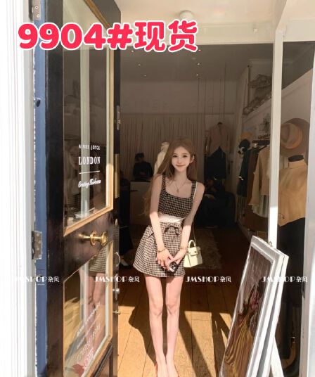 jmshop 본 그림 광장 칼라 체크무늬 여성 드레스 여름 디자인 센스 패치워크 레이스 나비 매듭 치마