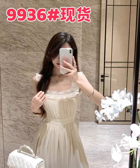 justqin 5 29 주간 켜기 꼬집기 허리 얇은 치마 2025 새로운 여름 드레스 광장 칼라 레이스 허리 수축 여성 드레스