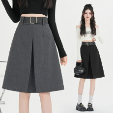 批发<b class='q'>实拍</b>~春夏高级感灰色气质百搭西装百褶半身裙高腰显瘦a字中长裙