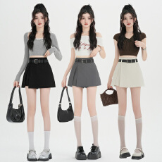 批发实拍~春夏灰色西装开叉半身裙女高腰显瘦包臀裙小个子百搭a字裙裤