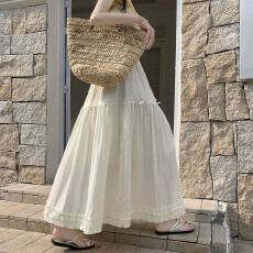 批发实拍~2026春夏甜美木耳边白色半身裙蝴蝶结中长裙显瘦百搭a字伞裙