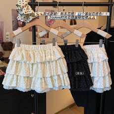 批发实拍~韩系甜美少女蕾丝花边拼接波点蛋糕裙高腰显瘦a字蓬蓬短裙