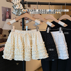 批发实拍~韩系甜美波点压褶层层木耳边蛋糕半身裙高腰显瘦a字蓬蓬短裙