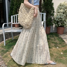 批发实拍~韩系温柔风立体感拼接刺绣花朵半身裙高腰显瘦中长款蛋糕裙