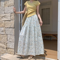 批发实拍~韩系温柔风立体感拼接刺绣花朵半身裙高腰显瘦<b class='q'>中长款</b>蛋糕裙