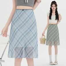 批发实拍~夏季法式复古高腰遮跨<b class='q'>百搭</b>撞色格子包臀裙辣妹显瘦鱼尾中裙