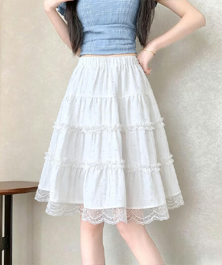 실사 발레 바람 프릴 레이스 레이스 케이크 반신 스커트 여성 한 부서 분위기 센스 슬림해 보이는 작은 키 중간 스커트