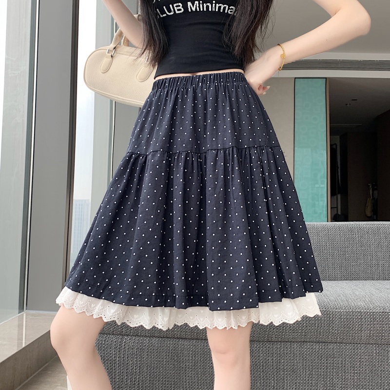 실사 프랑스식 달콤한 스타일 도트 무늬 레이스 레이스 반신 스커트 여성 하이웨이스트 슬림해 보이는 케이크 드레스 한 마디 퍼프 중간 스커트