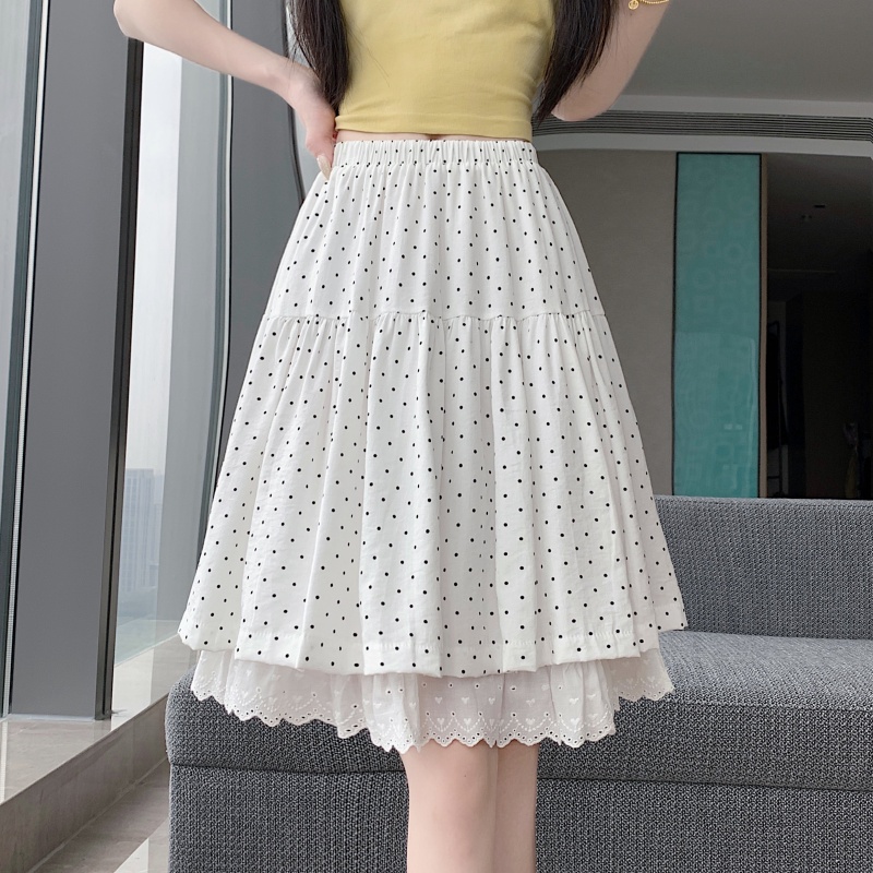 실사 프랑스식 달콤한 스타일 도트 무늬 레이스 레이스 반신 스커트 여성 하이웨이스트 슬림해 보이는 케이크 드레스 한 마디 퍼프 중간 스커트
