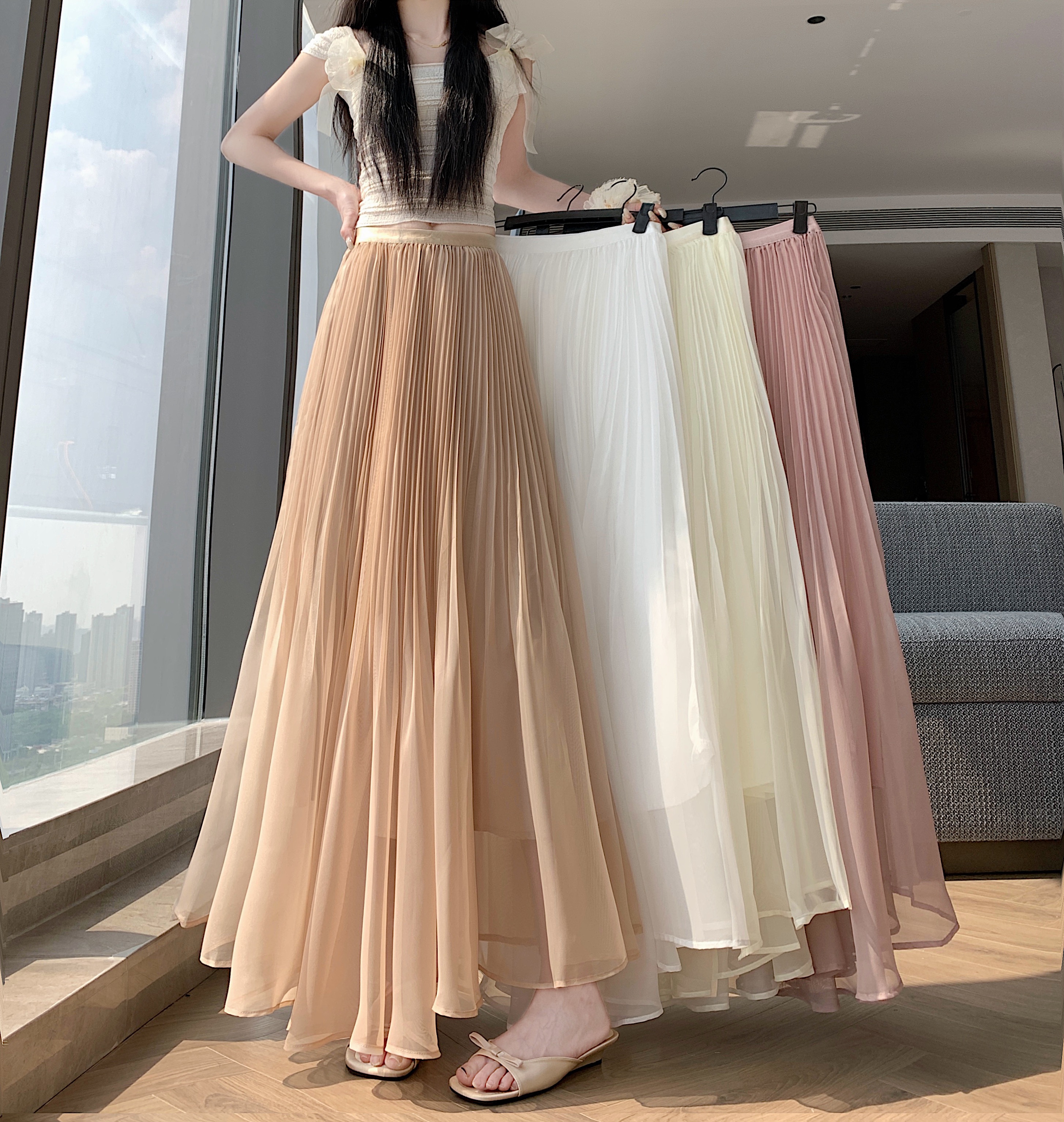 실사 2026 새로운 프랑스식 슈퍼 요정 아름다운 롱 코트 반신 스커트 유럽 오간자 디자인 센스 부드러운 플리츠 인어 꼬리 스커트