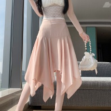 批发实拍设计感不规则雪纺半身裙女2026夏新款高腰<b class='q'>显瘦</b>a字飘逸中长裙