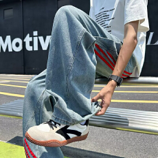 批发港风潮男夏季新款半松紧宽腿款牛仔裤<b class='q'>嘻哈</b>ins潮高街潮流痞帅长裤