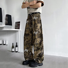 批发春秋新款宽松休闲裤男韩版潮流百搭裤子<b class='q'>夏</b>季蛇纹坠感阔腿拖地长裤