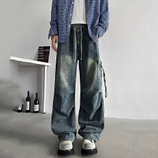 批发男生裤子工装牛仔裤男款宽松直筒时尚<b class='q'>嘻哈</b>潮高街潮流百搭牛仔裤