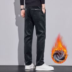 批发实拍秋冬季新款加绒加厚男士休闲裤灯芯绒简约大气直筒百搭长裤男