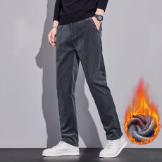 批发实拍秋冬季新款加绒加厚男士休闲裤灯芯绒简约大气直筒百搭长裤男