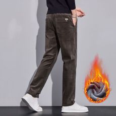 批发实拍秋冬季新款加绒加厚男士休闲裤灯芯绒简约大气直筒百搭长裤男
