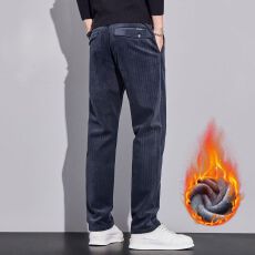 批发实拍秋冬季新款加绒加厚男士休闲裤灯芯绒简约大气直筒百搭长裤男