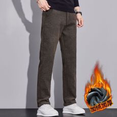 实拍秋冬季新款加绒加厚磨毛雪尼尔男士商务休闲裤直筒百搭长裤男