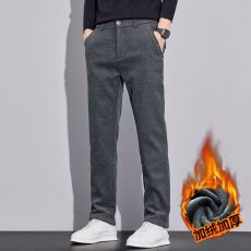 实拍秋冬季新款加绒加厚磨毛雪尼尔男士商务休闲裤直筒百搭长裤男