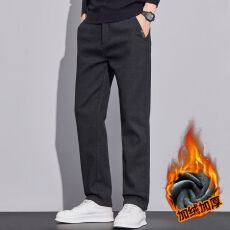 实拍秋冬季新款加绒加厚磨毛雪尼尔男士商务休闲裤直筒百搭长裤男