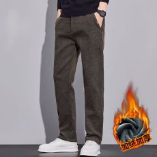 批发实拍秋冬季新款加绒加厚磨毛雪尼尔男士商务休闲裤直筒百搭长裤男