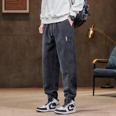 批发实拍秋冬季新款加绒加厚灯芯绒时尚百搭男士休闲裤宽松直筒长裤男