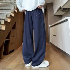 批发实拍秋冬季新款时尚<b class='q'>潮</b>流百搭男士针织宽松弯刀休闲裤男生直筒长裤