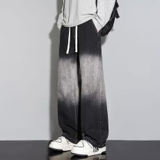 批发实拍秋冬季新款男士牛仔裤潮流时尚百搭休闲宽松渐变男生休闲长裤