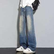 批发实拍秋冬季新款男士牛仔裤潮流时尚百搭休闲宽松微喇男生休闲长裤