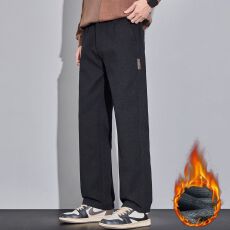 批发实拍秋冬季新款加绒加厚磨毛雪尼尔华夫格男士休闲裤直筒百搭长裤