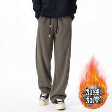 批发男士加绒加厚<b class='q'>休闲</b>裤2025秋冬新款针织提花高街潮流宽松阔腿弯刀裤