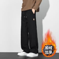 加绒加厚休闲裤男士新款秋冬宽松直筒垂顺免烫抽绳贝贝绒长裤子男