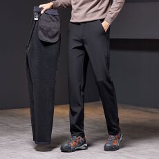 2025秋冬新款加绒加厚保保休闲裤子男士商务直筒百搭免烫长裤男生
