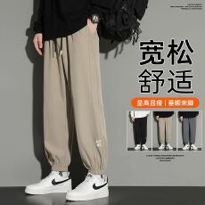 批发男秋冬休闲裤复合80克针织底长裤宽松束脚长裤百搭时尚潮流长裤