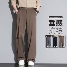 批发休闲西裤港风宽松日系阔腿裤<b class='q'>男</b>女款腰带潮牌宽脚垂感<b class='q'>西装</b>长裤<b class='q'>男</b>生