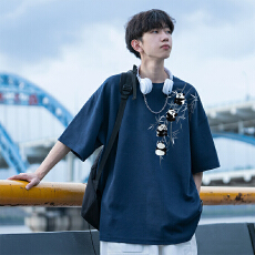 新款夏季男士短袖t恤纯棉宽松圆领时尚潮牌潮流男生上衣半袖体恤