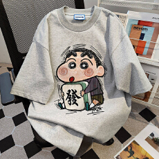 批发2026夏季可爱宽松直筒短袖T恤男纯棉美式卡通印花打底衫男生上衣