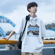 批发男士t恤短袖2026新款夏季美式潮牌青少年印花半袖全棉宽松体恤衫