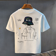 批发2026新款短袖t恤男高质量纯棉夏季宽松大码重磅简约时尚印花<b class='q'>上衣</b>