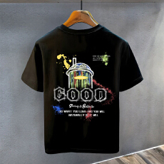 高端重磅纯棉白色短袖t恤男后背印花2026夏季新款青少年美式体恤