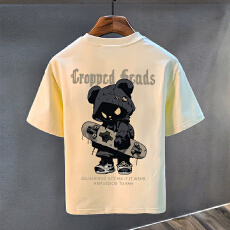 高端重磅纯棉短袖t恤男士后背字母印花小熊2025新款夏季百塔上衣