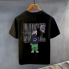 高端重磅纯棉短袖t恤男后背印花2026新款夏季大码宽松简约体恤潮