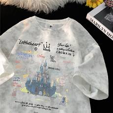 批发扎染麂皮绒短袖t恤<b class='q'>男士</b>夏季新款重磅ins潮牌宽松型美式脏脏上衣服