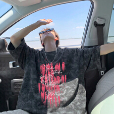 批发潮流印花短袖<b class='q'>t</b><b class='q'>恤</b>男夏季2026新款美式扎染宽松五分半袖<b class='q'>青少年</b>体恤