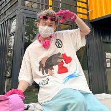 批发100%纯棉2026夏季美式卡通人物短袖高街潮牌男女宽松百搭印花<b class='q'>t</b><b class='q'>恤</b>