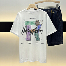 批发字母涂鸦印花短袖t恤男士夏季2026新款宽松时尚<b class='q'>潮</b>流纯棉半袖体恤