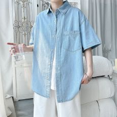 批发2026新款薄款天丝牛仔<b class='q'>短袖</b><b class='q'>衬衫</b><b class='q'>男士</b>时尚潮流百搭文艺休闲宽松上衣