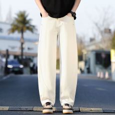 四季款新款男士牛仔裤宽松直筒潮流时尚百搭休闲潮牌弯刀牛仔裤